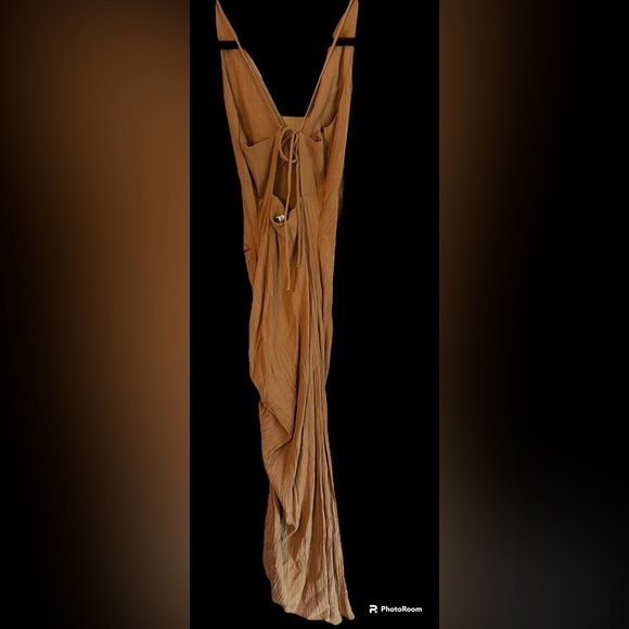 Zara Strappy Midi Neutral Dress with Draped Detail - Picture 14 of 15